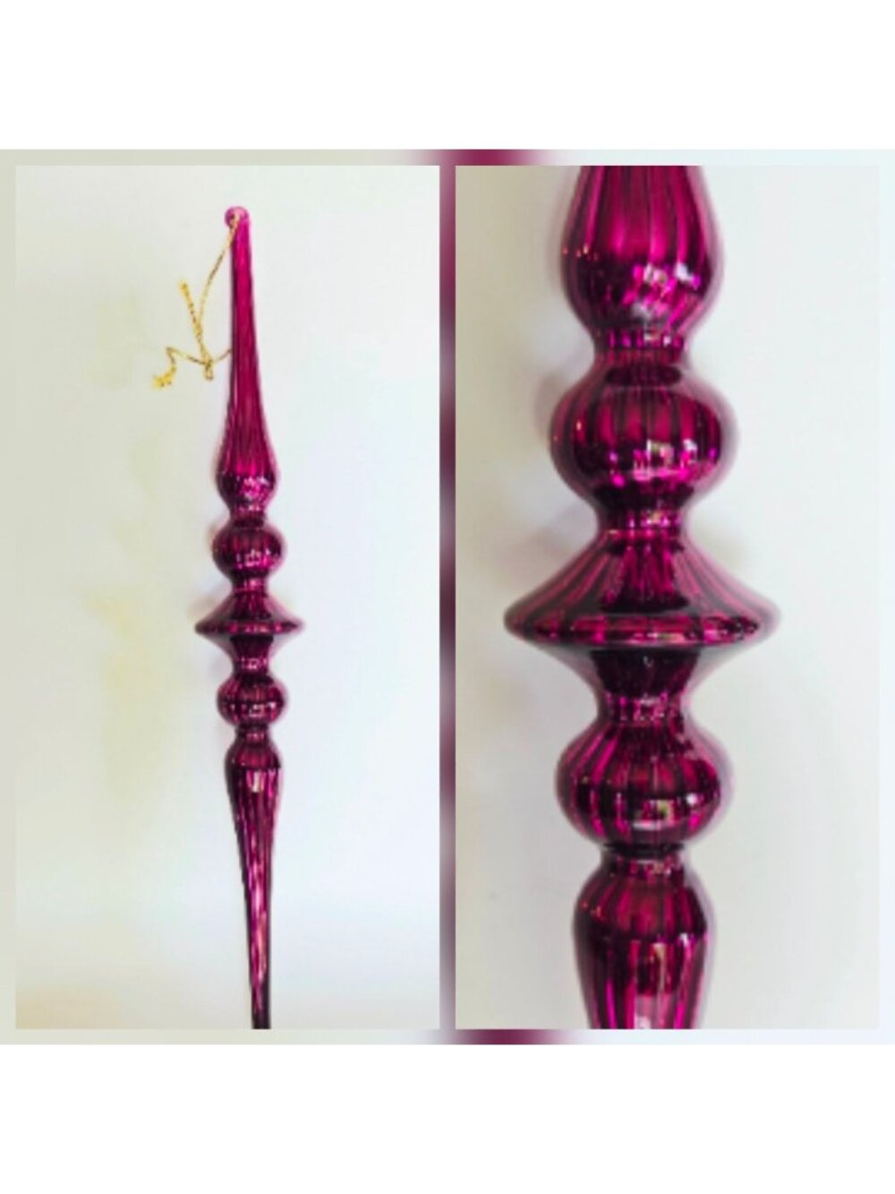 Raz Imports 12" Purple Long Ribbed Finial Style Ornament, Mercury Glass, Hand Bl